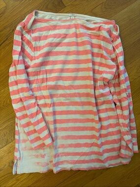 J. Crew Pink and White Striped Long Sleeve Top